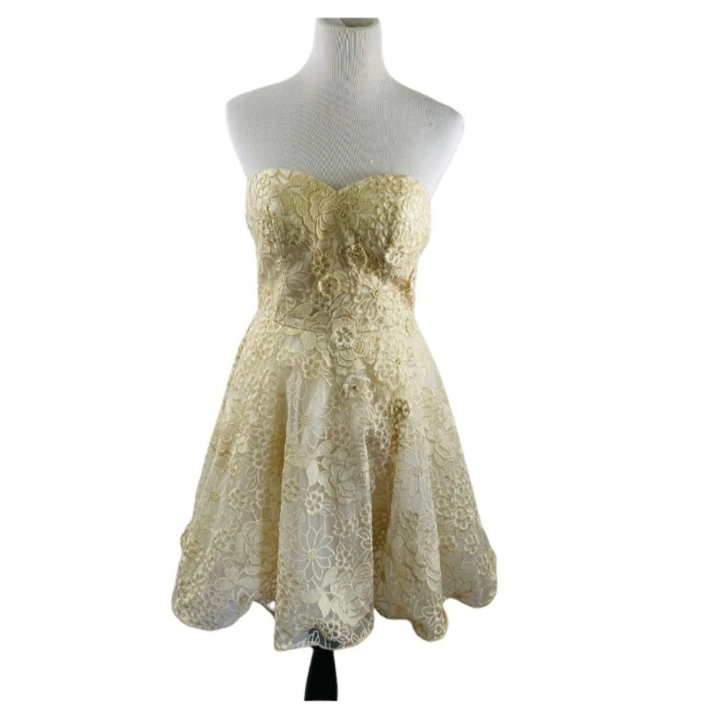 Chi Chi London Party‎ Dress Women 8 Floral Ivory Lace Prom Strapless Quinceañera